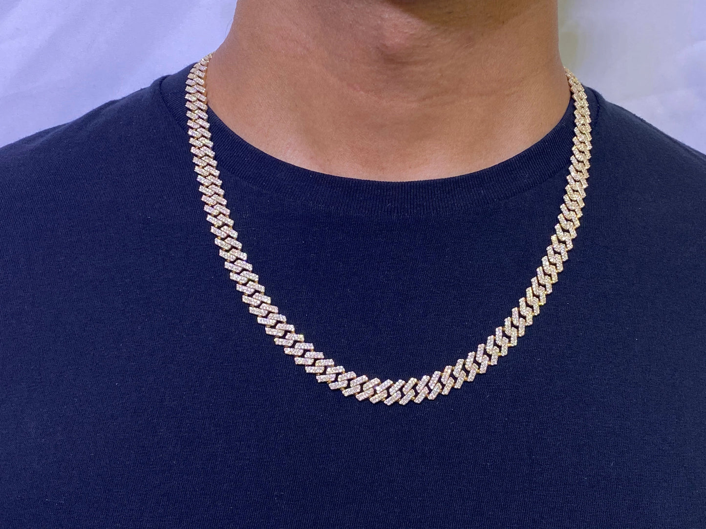 14k Yellow Gold Diamond Square Cuban Necklace 22"