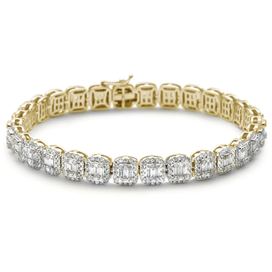 14K Yellow Gold Round & Baguette Diamond Bracelet 8.5"