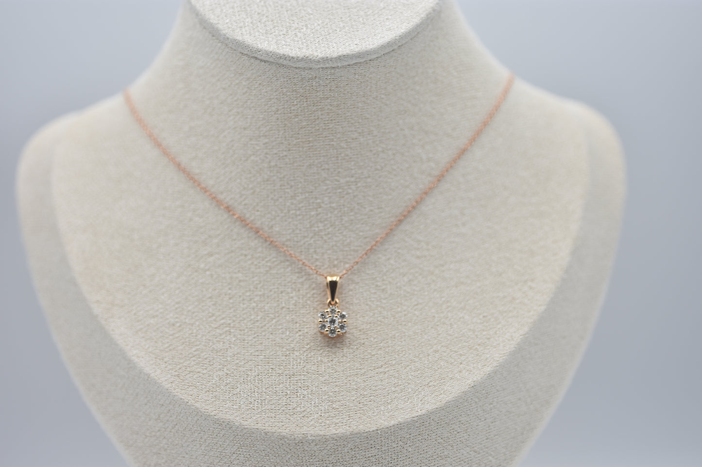 14k Rose Gold Round Diamond Pendant Necklace