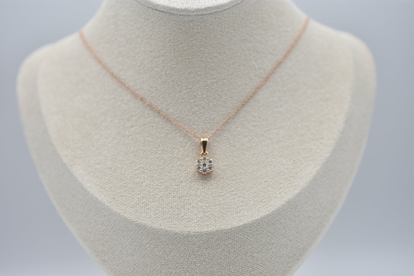 14k Rose Gold Round Diamond Pendant Necklace