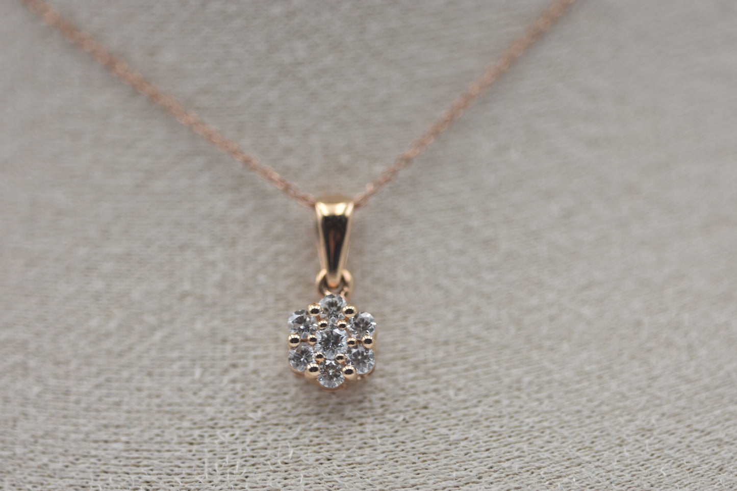 14k Rose Gold Round Diamond Pendant Necklace