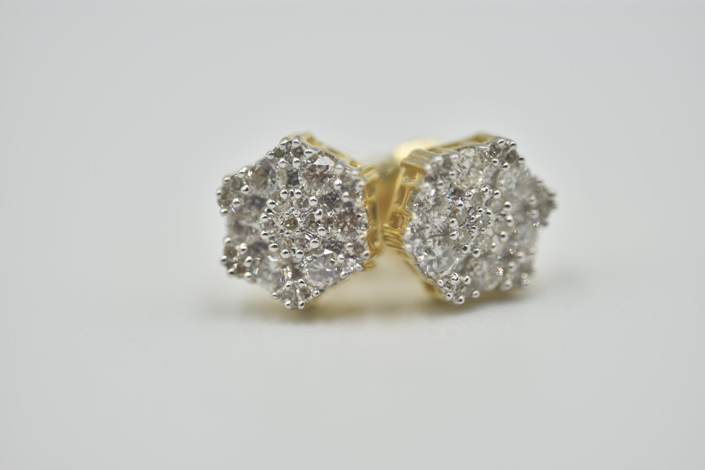 10k Yellow Gold Diamond Stud Snowflake Earrings