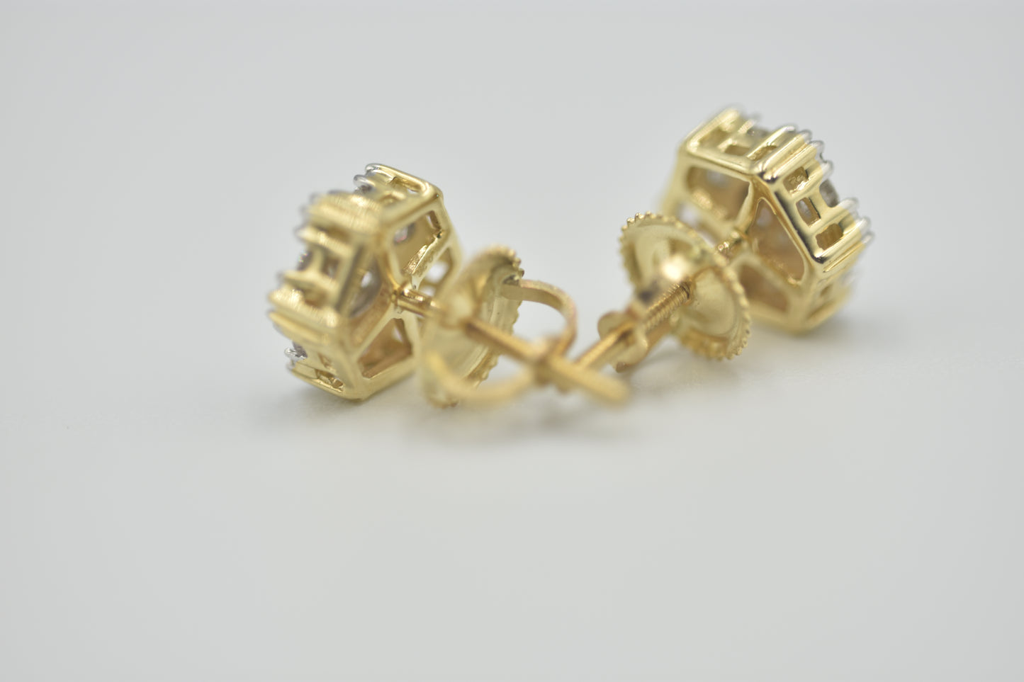 10k Yellow Gold Diamond Stud Snowflake Earrings