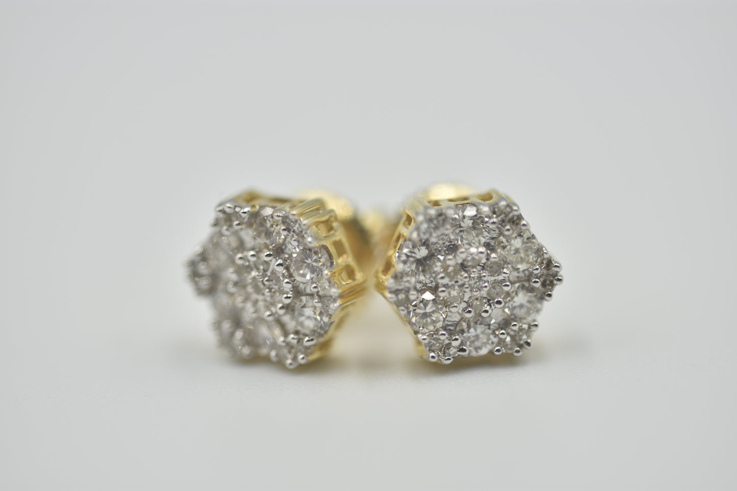 10k Yellow Gold Diamond Stud Snowflake Earrings